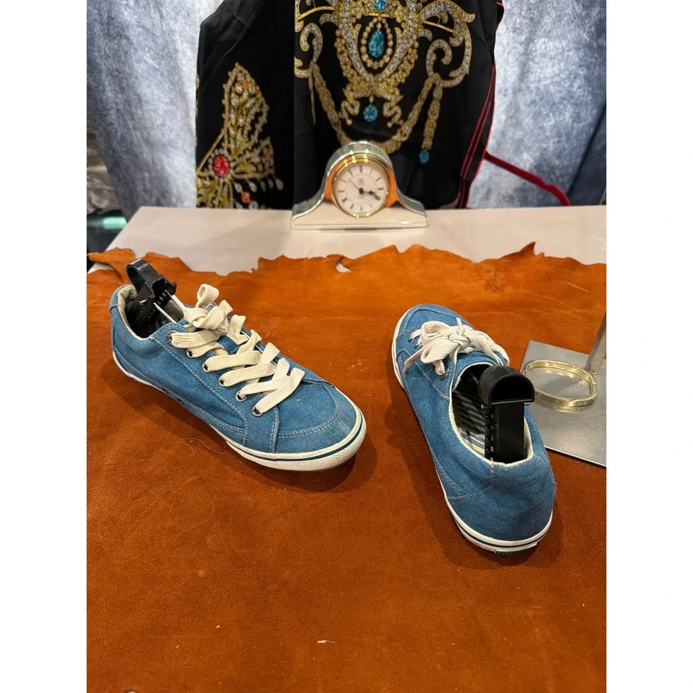 Taos Star Blue Canvas Denim Lace Up Sneakers Curves & Pods‎ Footbed Casual Shoes